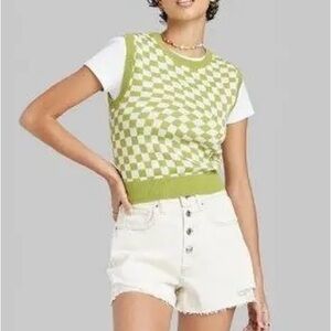 Wild Fable Olive Checkered Knit Vest